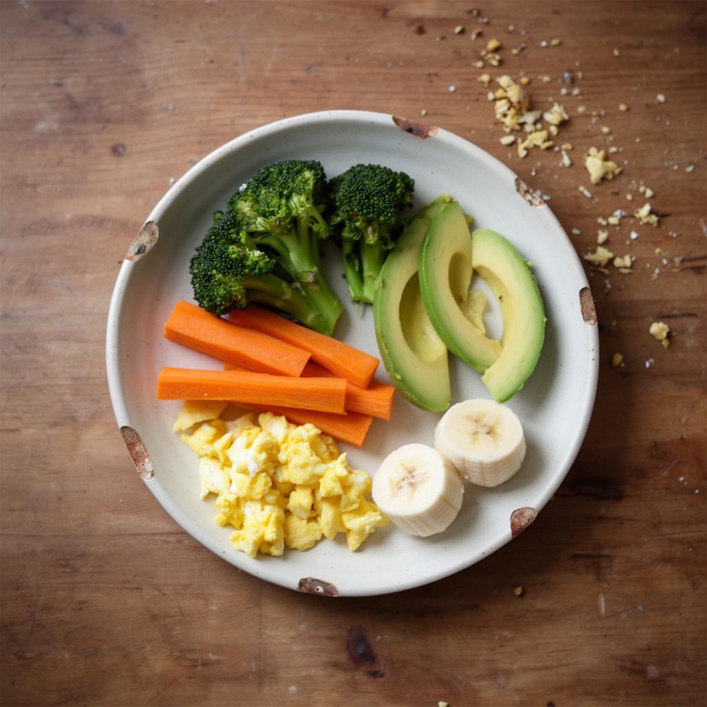 Prato com legumes em formato seguro para bebê